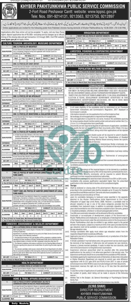 Khyber Pakhtunkhwa Public Service Commission Kppsc Jobs