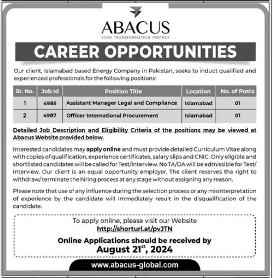 ABACUS Jobs 2024 Advertisement