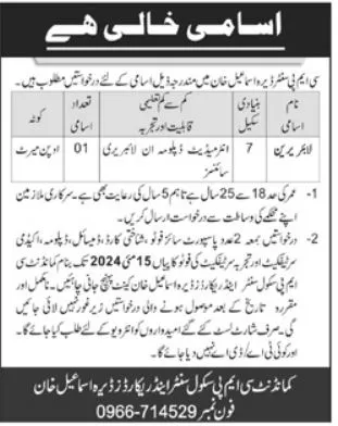 CMP Center Dera Ismail Khan Jobs 2024 Advertisement