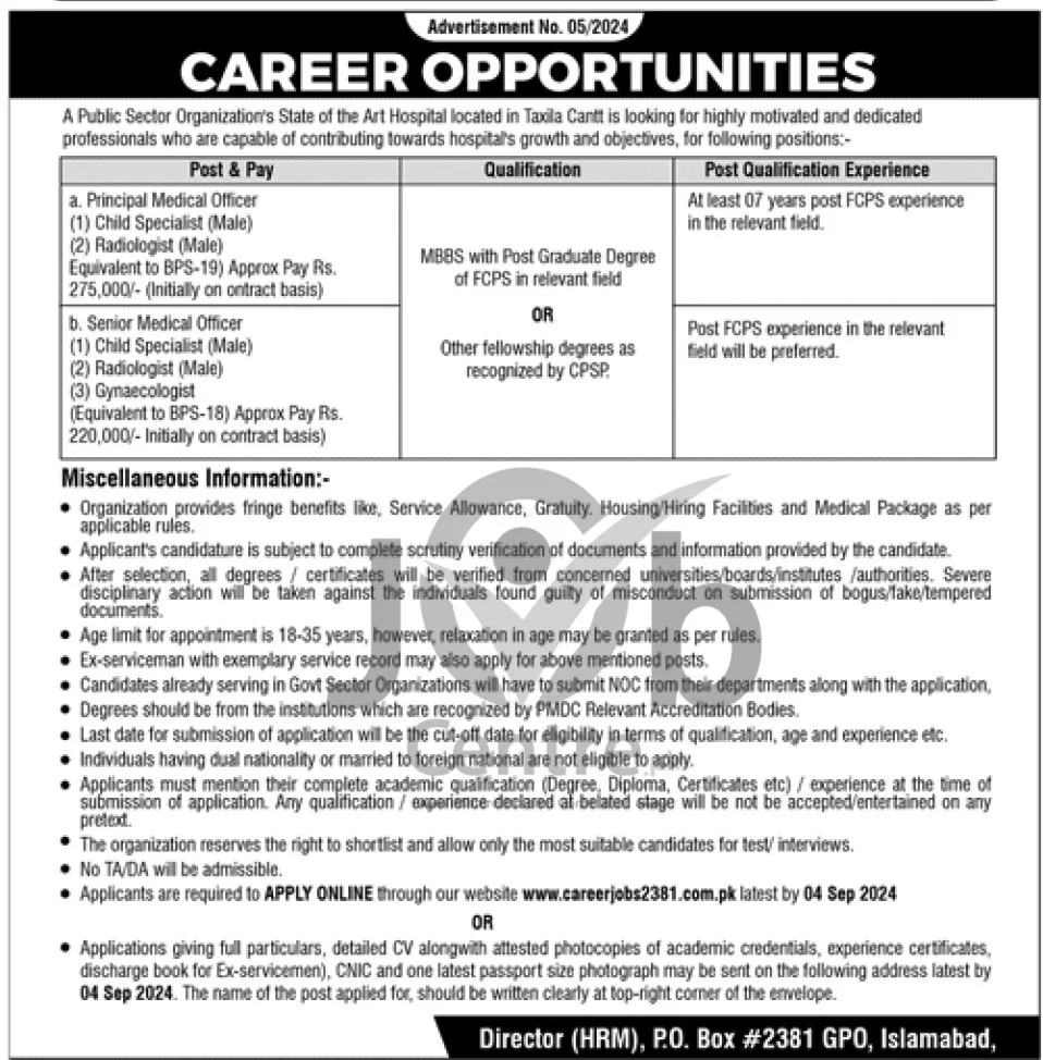 GPO Islamabad PO Box No 2381 Jobs 2024 Advertisement