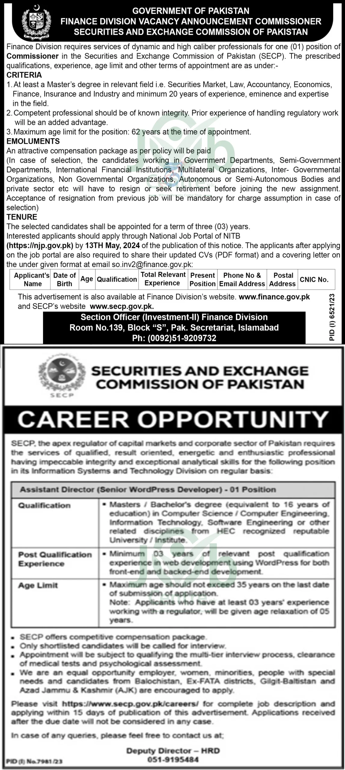 Latest Security and Exchange Commission of Pakistan SECP Jobs 2024 Advertisement