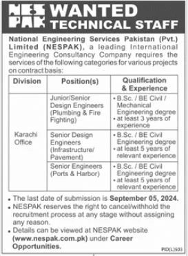 National Engineering Services Pakistan NESPAK Jobs 2024 Advertisement