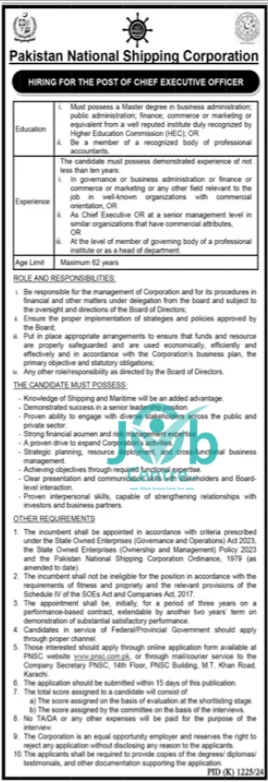 Pakistan National Shipping Corporation PNSC Jobs 2024 Advertisement