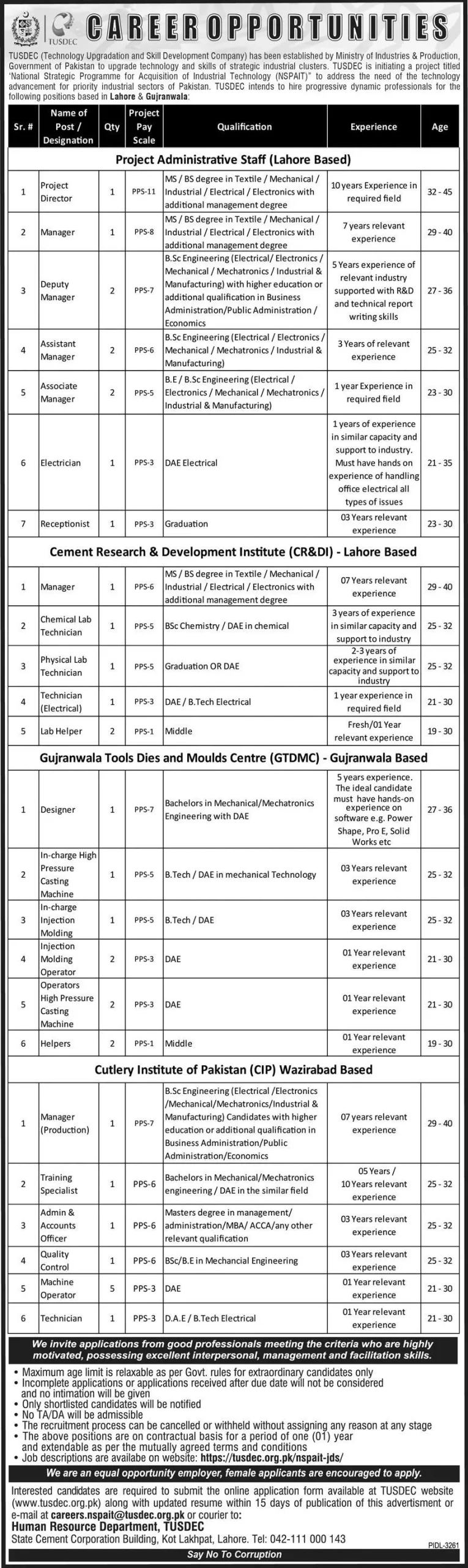 Technology Upgradation and Skill Development Company TUSDEC Jobs 2024 Advertisement: