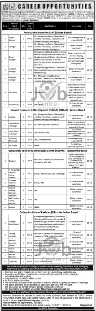 Technology Upgradation and Skill Development Company TUSDEC Jobs 2024 Advertisement