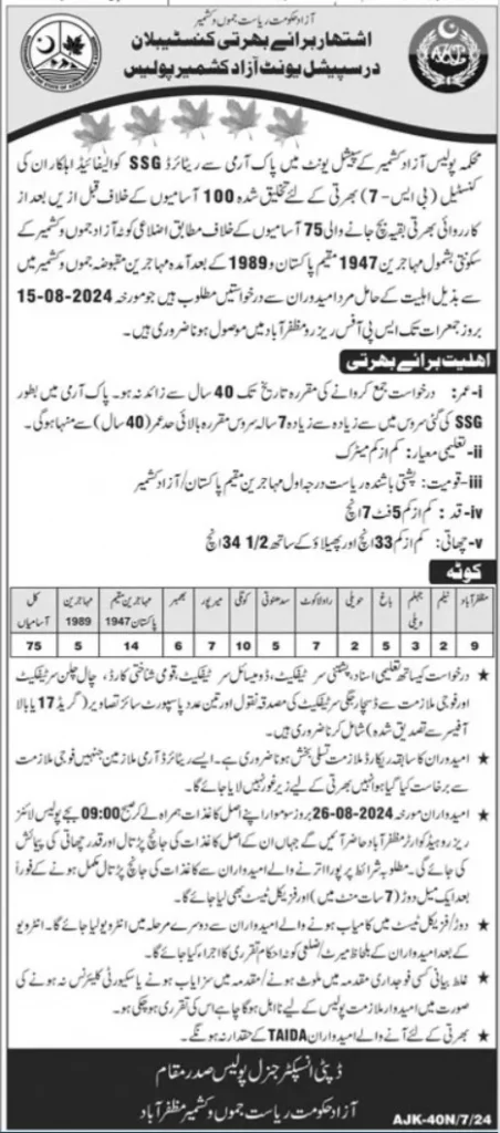 AJK Police Constable Jobs 2024 Advertisement