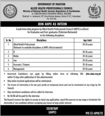 Allied Health Professionals Council AHPC jobs 2024 Advertisement