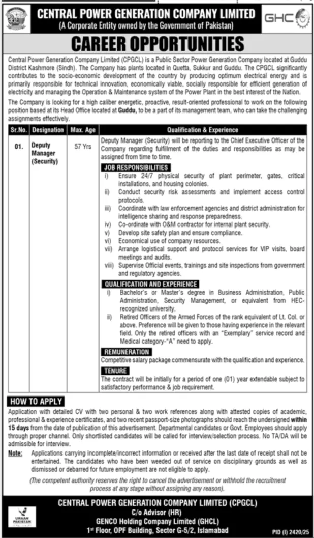 CPGCL Jobs 2025 Advertisement