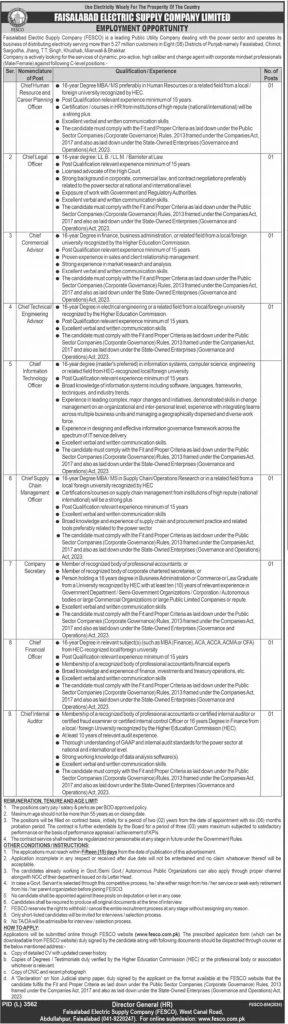 Faisalabad Electric Supply Company Limited FESCO Jobs 2024 Advertisement