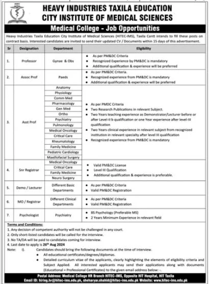 Heavy Industries Taxila HIT Jobs 2024 Advertisement