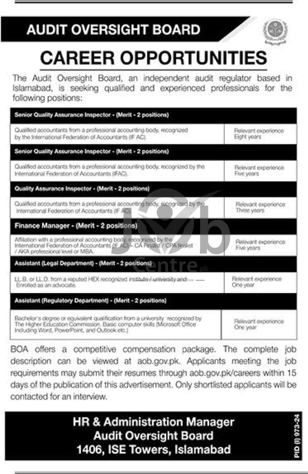 Latest Audit Oversight Board AOB Jobs 2024 Advertisement