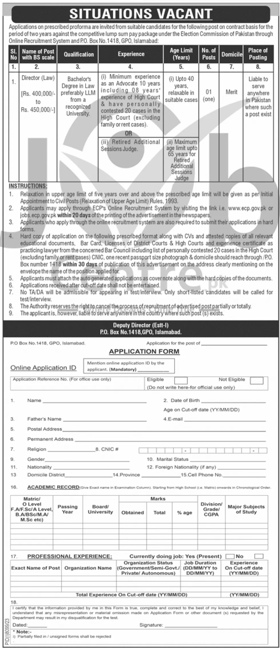 Latest Election Commission of Pakistan ECP Islamabad Jobs 2024 Advertisement