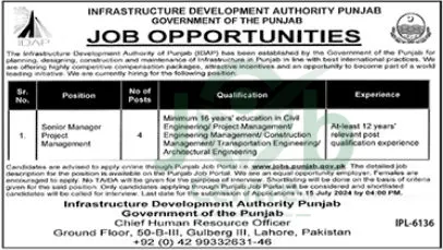 Latest Infrastructure Development Authority of Punjab IDAP Jobs 2024 Advertisement