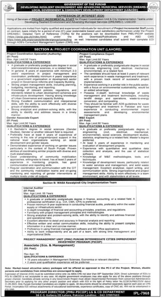  Local Government and Community Development Department LGCD Punjab Jobs 2024 Advertisement