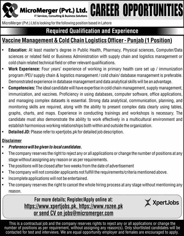MicroMerger Private Limited Lahore Jobs 2024 Advertisement