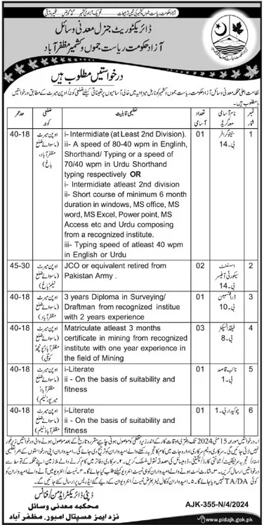 Mineral Resource Department Muzaffarabad jobs 2024 Advertisement