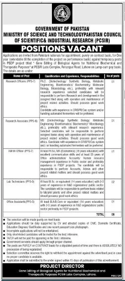 Ministry of Science and Technology MOST Jobs 2024 Advertisement