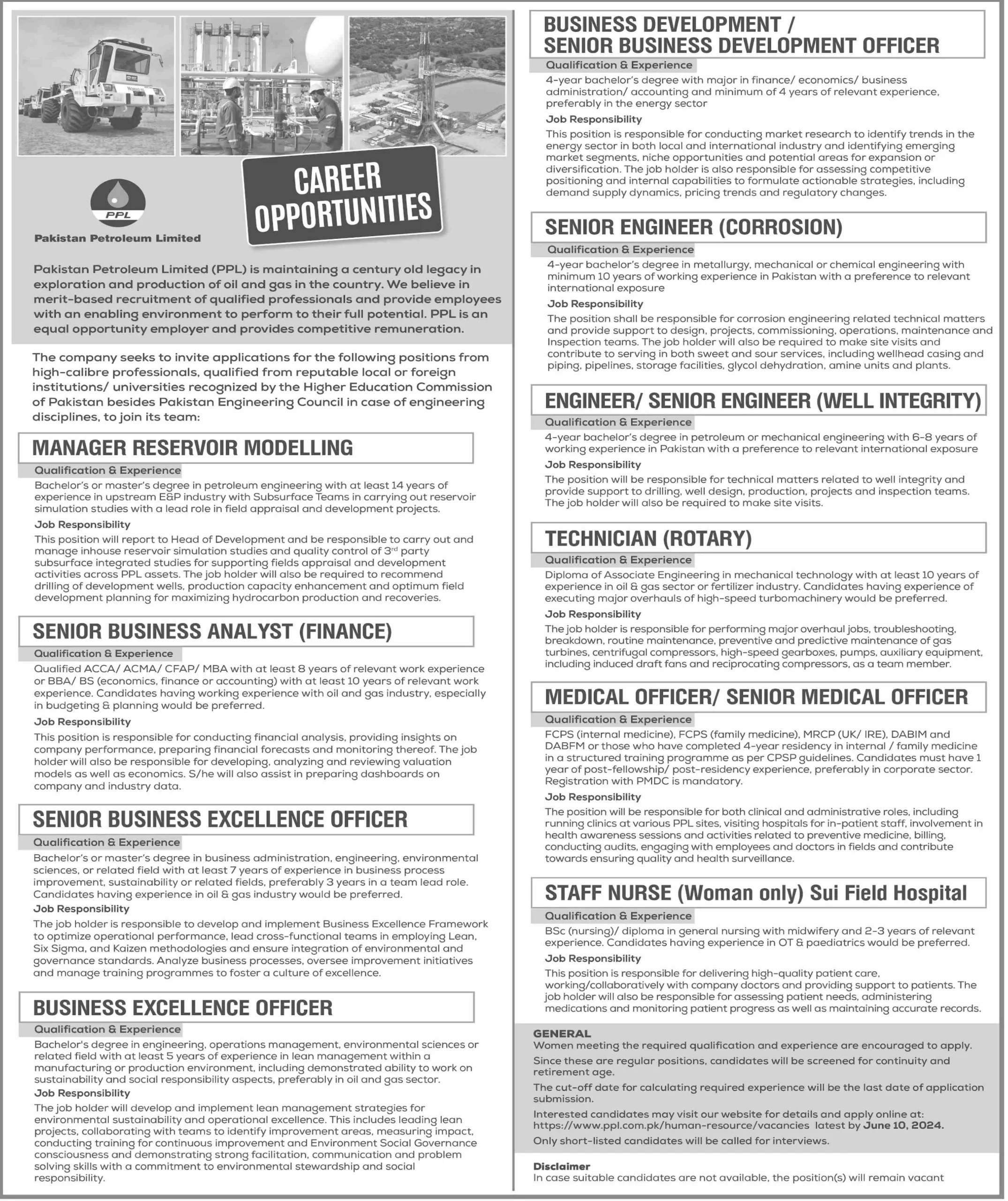 Pakistan Petroleum Limited PPL Karachi Jobs 2024 Advertisement