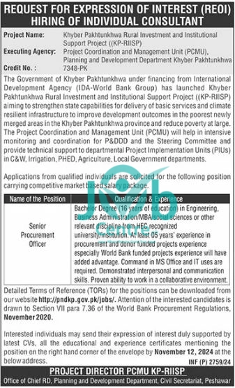 Planning and Development Department Peshawar Jobs 2024 Advertisement