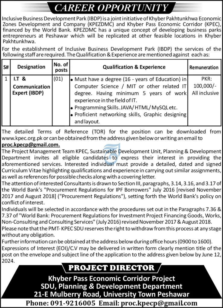 Planning and Development Department Peshawar Jobs 2024 Advertisement