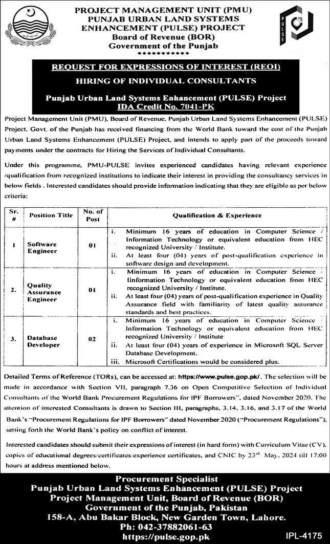 Project Management Unit PMU Punjab jobs 2024 Advertisement