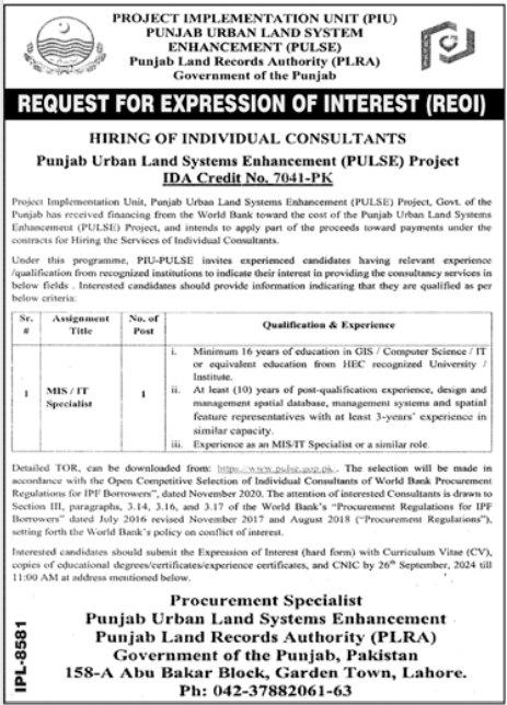 Punjab Land Records Authority PLRA Jobs 2024 announcement