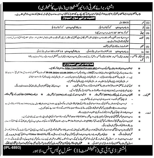 Punjab Police Punjab Constabulary Jobs 2024 Advertisement