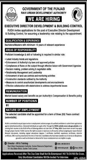 Ravi Urban Development Authority RUDA Jobs 2024 Advertisement