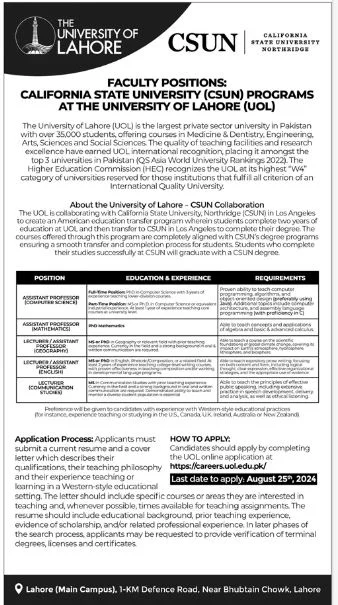 The University of Lahore UOL Jobs 2024 Advertisement