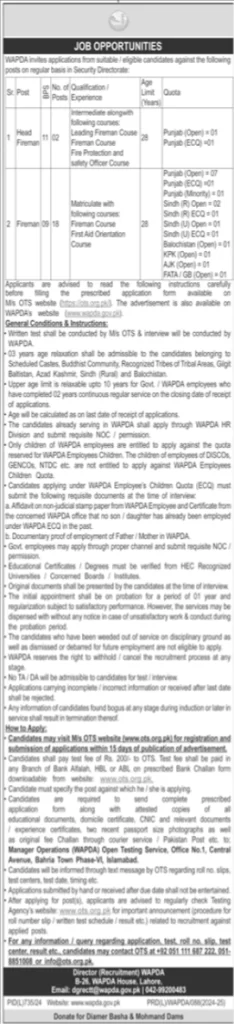 Water And Power Development Authority WAPDA Lahore Jobs 2024 Advertisement