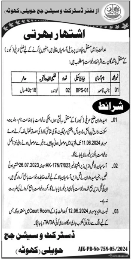 District Court Haveli Kahuta Jobs 2024 Advertisement