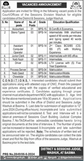 District and Session Court Haripur Jobs 2024 Advertisement