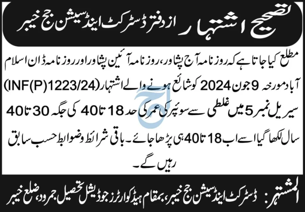 District and Session Judge Khyber Jobs 2024 Advertisement