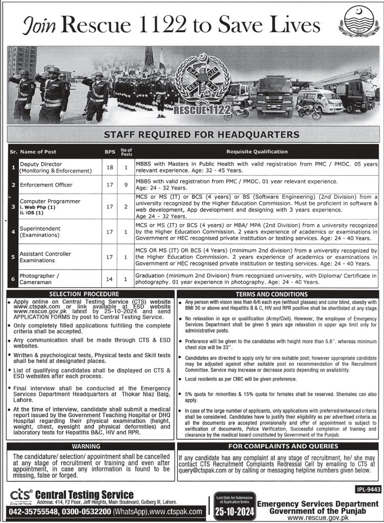 Rescue 1122 Jobs 2024 Advertisement