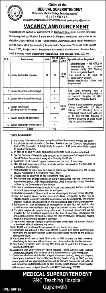 Gujranwala Medical College Jobs 2025 Advertisement