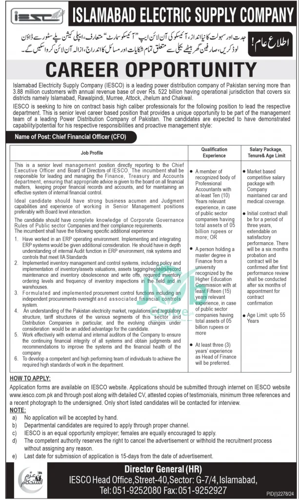 Islamabad Electric Supply Company IESCO Jobs 2024 Advertisement