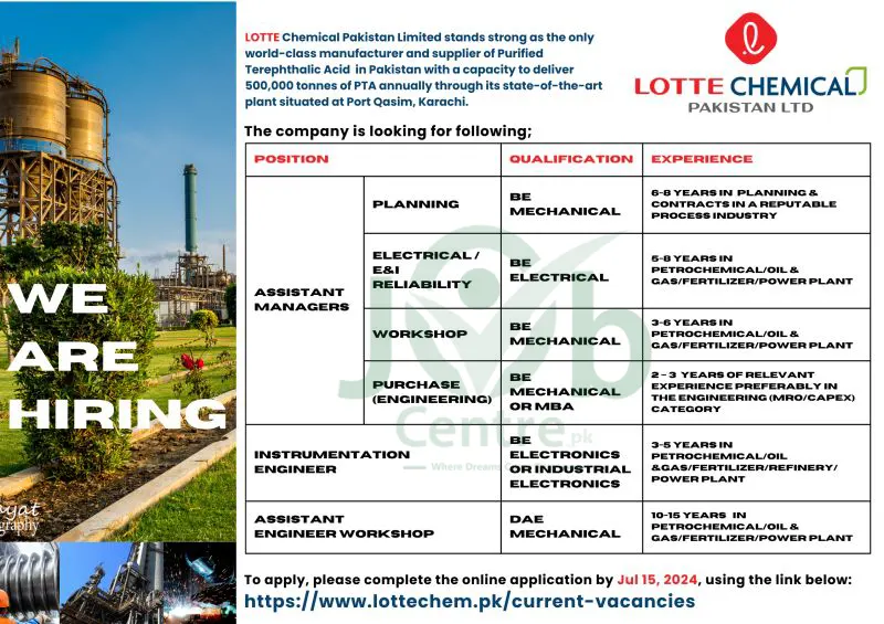 LOTTE Chemical Pakistan Limited Jobs 2024 Advertisement