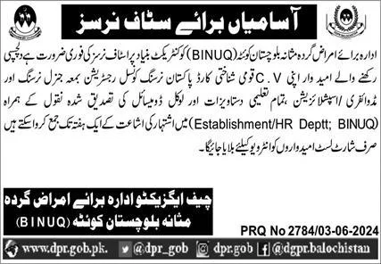 Latest Balochistan Institute of Nephro Urology Quetta BINUQ Jobs 2024 Advertisement