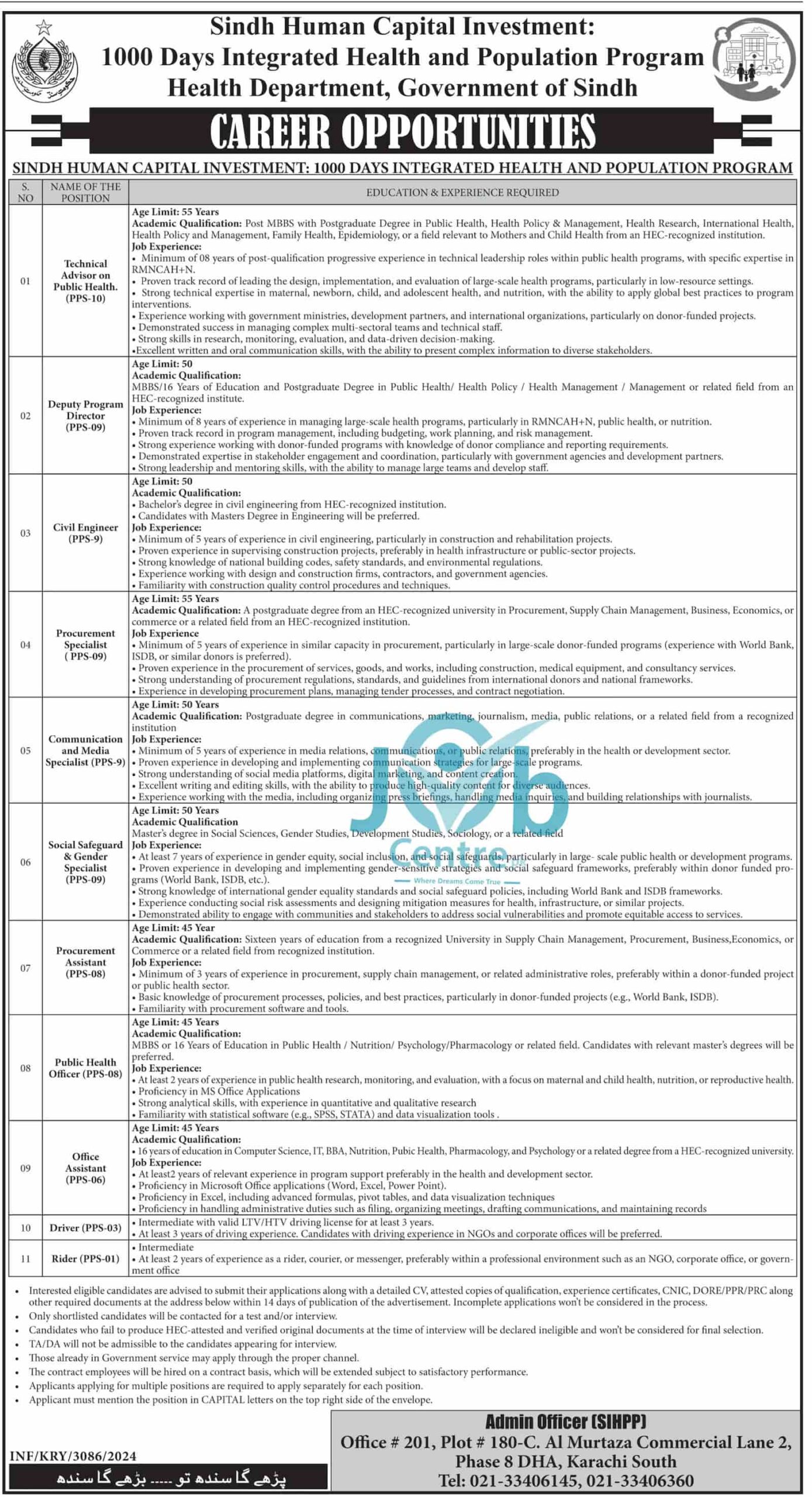 Latest Health Department Sindh Jobs 2024 Advertisement