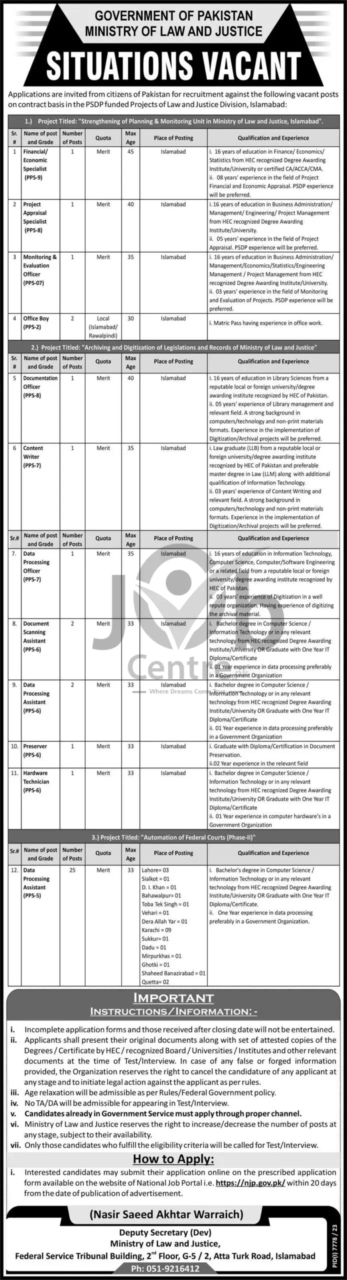 Latest Ministry Of Law and Justice Jobs 2024 Advertisement