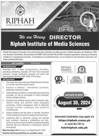 Latest Riphah International University Jobs 2024 Advertisement