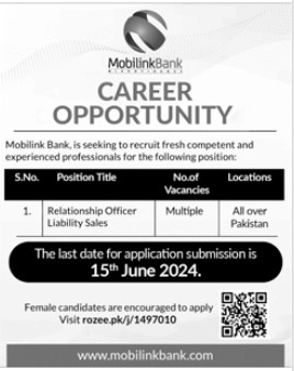 Mobilink Bank Jobs 2024 Advertisement