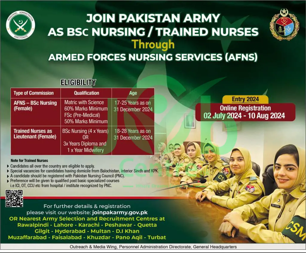 Pak Army as Trained Nurses 2024 Advertisement