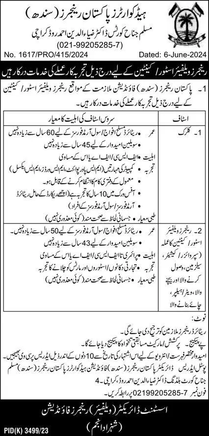 Pakistan Rangers Foundation Sindh Jobs 2024 Advertisement