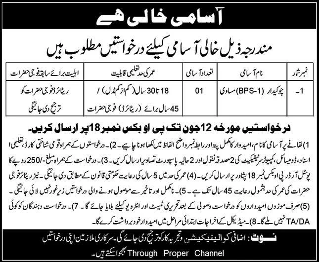 Public Sector Organization PO Box No 18 Peshawar Jobs 2024 Advertisement