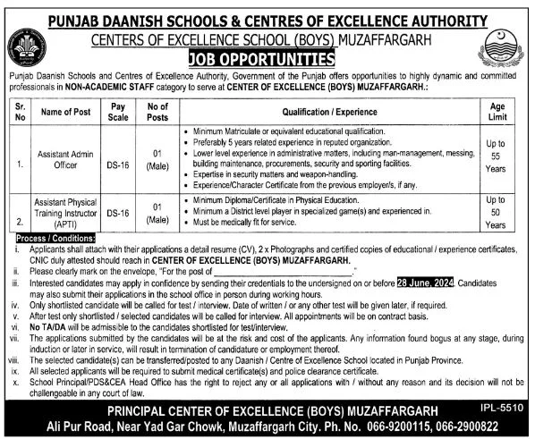 Punjab Daanish Schools Muzaffargarh Jobs 2024 Advertisement