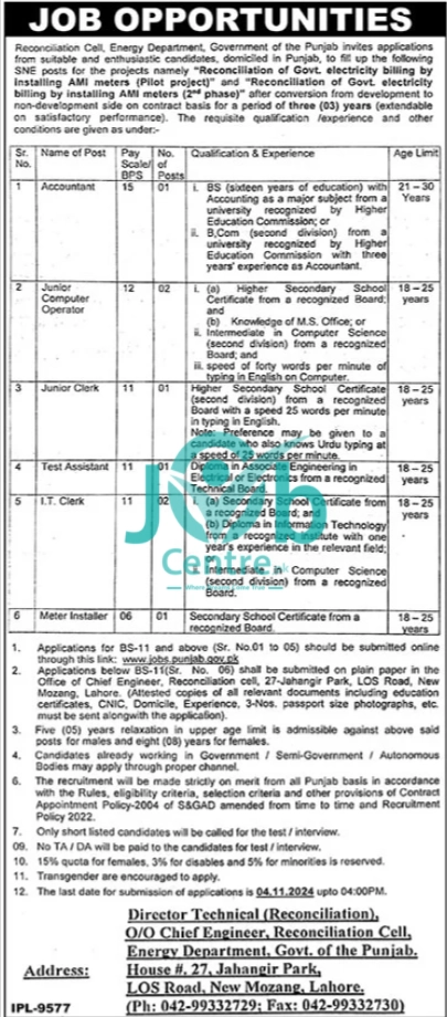 Punjab Energy Department Jobs Advertisement