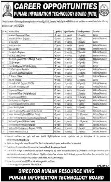 Punjab Information Technology Board PITB Jobs 2024 Advertisement