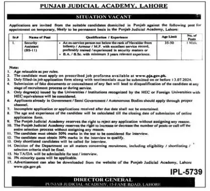 Punjab Judicial Academy PJA Jobs 2024 Advertisement