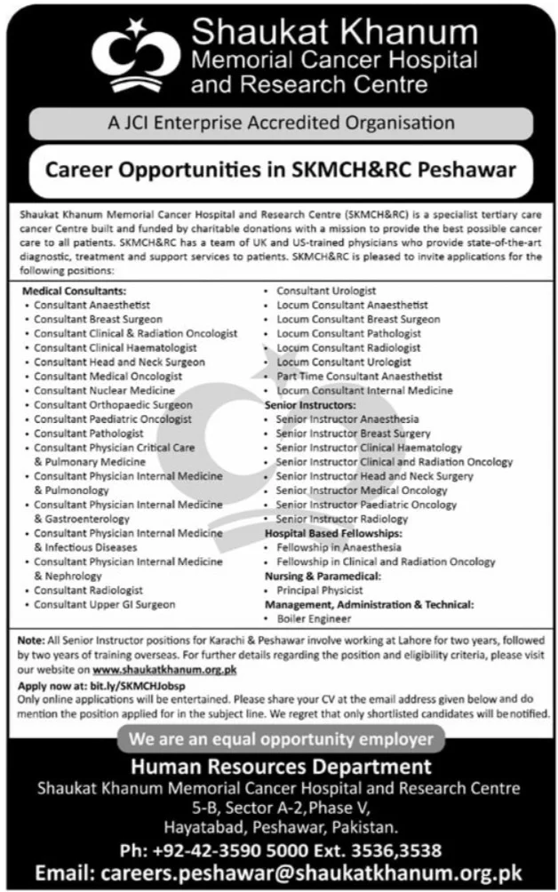 Shaukat Khanum Hospital Peshawar Jobs 2024 Advertisement